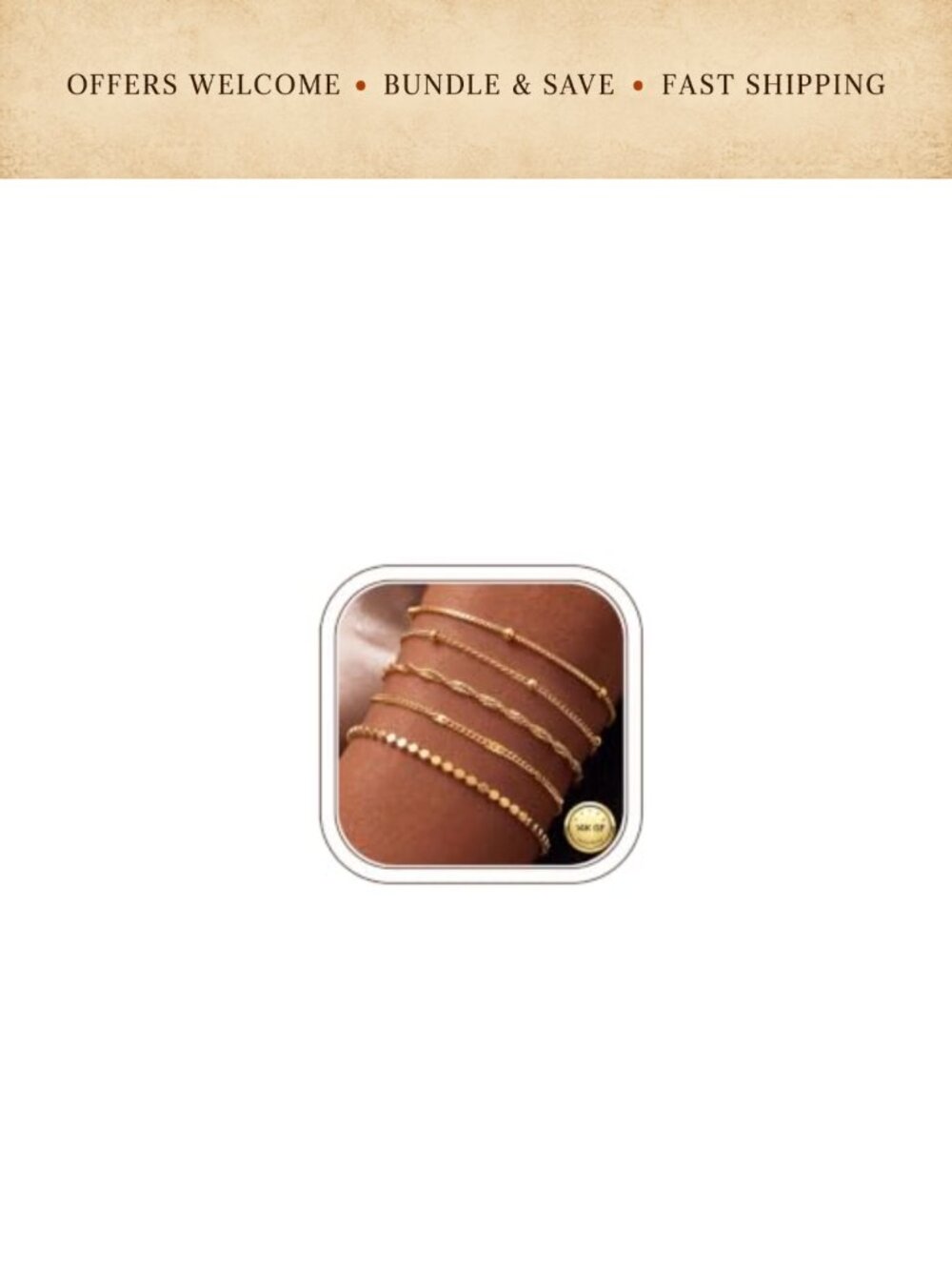 14K Gold Plated Layered Chain Bracelet Stack Set Women Adjustable